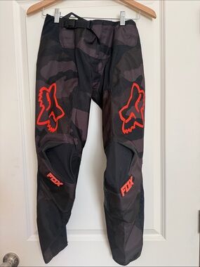 Fox Black Camo Motocross Pants with Neon Orange Logos